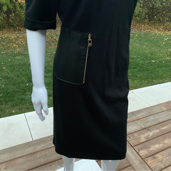 Black Pencil Dress at knee gold Metal Zippers & black leather accents US 10 - Picture 4 of 15